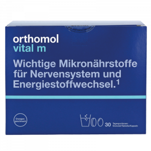 Витамины для мужчин, Vital M, Orthomol, вкус апельсина, 60 капсул + 30 таблеток + 30 порошков 
