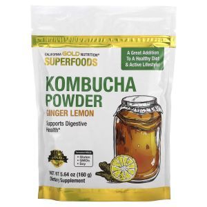 Комбуча, порошок, Kombucha Powder - SUPERFOODS, California Gold Nutrition, вкус имбиря и лимона, 160 г
