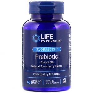 Пребиотики, вкус клубники, Florassist, Prebiotic Chewable, Life Extension, 60 жевательных таблеток 