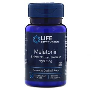 Мелатонин, Melatonin, Life Extension, 6-часовой, 750 мкг, 60 таблеток 