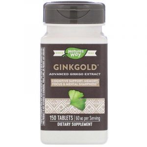 Гинкго Билоба, память и концентрация, Ginkgold, Nature's Way, 60 мг, 150 таблеток