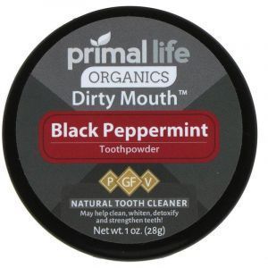 Зубной порошок, Dirty Mouth Toothpowder, Primal Life Organics, черная мята перечная, 28 г