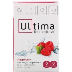 Электролиты, Electrolyte Supplemen, Ultima Replenisher,  вкус малины, 20 пакетов по 3.2 г