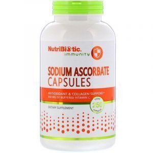 Аскорбат натрия, Sodium Ascorbate, NutriBiotic, для повышения иммунитета, 250 веганских капсул