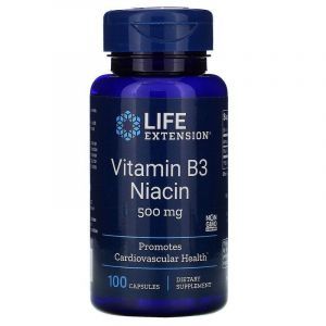Витамин В3 (ниацин), Vitamin B3 Niacin, Life Extension, 500 мг, 100 капсул