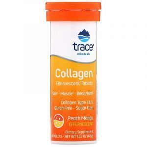 Коллаген, Collagen Effervescent, Trace Minerals Research, вкус персика и манго, 10 шипучих таблеток