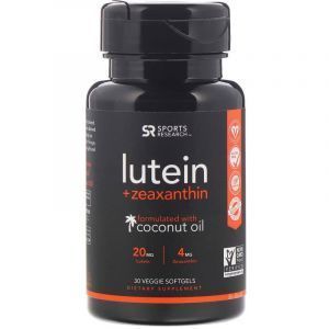 Лютеин и зеаксантин с кокосовым маслом,   Lutein + Zeaxanthin, Sports Research, 30 вегетарианских капсул
