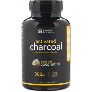 Активированный уголь из скорлупы кокоса, Activated Charcoal, Sports Research, 300 мг, 90 гелевых капсул
