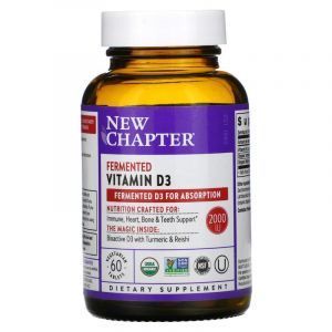 Витамин Д3, ферментированный, Fermented Vitamin D3, New Chapter, 2000 МЕ, 60 вегетарианских таблеток