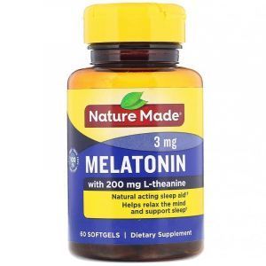 Мелатонин + L-Теанин, Nature Made, 200 мг, 60 капсул