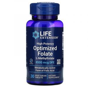 Фолат, Optimized Folate, Life Extensions, оптимизированный с высокой эффективностью, 8500 мкг DFE, 30 таблеток