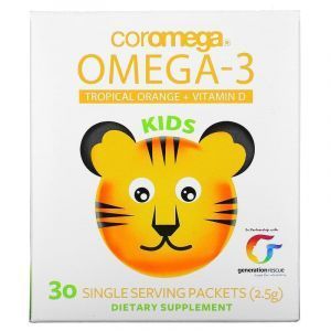 Омега-3 + витамин Д3 для детей со вкусом апельсина, Omega3, Coromega, 30 пакетов по 2,5 г