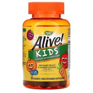 Мультивитамины для детей, Multi-Vitamin for Children, Nature's Way, Alive!, 60 жевательных конфет
