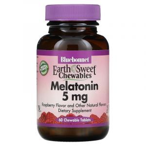 Мелатонин, Melatonin, Earth Sweet, Bluebonnet Nutrition, 5 мг, со вкусом малины, 60 жевательных таблеток
