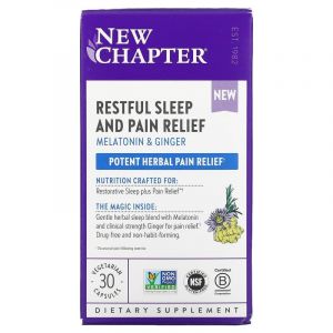 Спокойный сон и обезболивающее Restful Sleep and Pain Relief, New Chapter, 30 вегетарианских капсул
