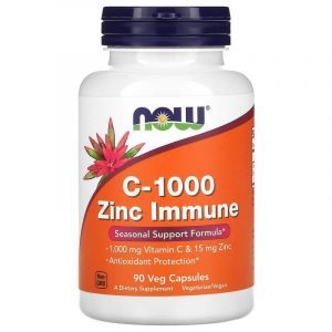 Витамин С и цинк для иммунитета, C-1000 Zinc Immune, Now Foods, 1000 мг/15 мг, 90 вегетарианских капсул

