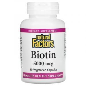 Биотин, Biotin, Natural Factors, 5000 мкг, 60 вегетарианских капсул
