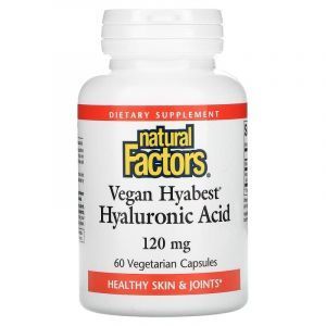 Гиалуроновая кислота, Vegan Hyabest Hyaluronic Acid, Natural Factors, 120 мг, 60 вегетарианских капсул 
