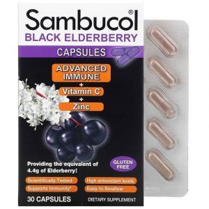 Черная бузина + Цинк + Витамин С, Black Elderberry Capsules, Sambucol, улучшение иммунитета, 30 капсул
