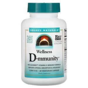 Поддержка иммунитета с витамином D, Wellness D-mmunity, Source Naturals, 75 мкг (3000 МЕ), 60 вегетарианских капсул
