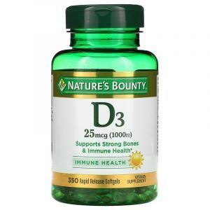 Витамин D3, D3, Immune Health, Nature's Bounty, 25 мкг (1000 МЕ), 350 гелевых капсул
