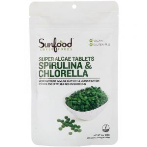 Спирулина и хлорелла, Spirulina & Chlorella, Sunfood, 250 мг, 456 таблеток
