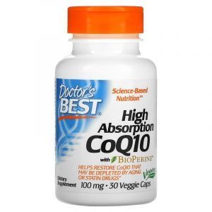 Коэнзим Q10 с биоперином, High Absorption CoQ10, Doctor's Best, 100 мг, 30 вегетарианских капсул
