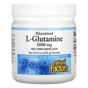 L-глутамин микронизированный, L-Glutamine, Natural Factors, 5000 мг, 226 г
