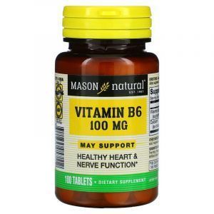 Витамин B6, Vitamin B6, Mason Natural, 100 мг, 100 таблеток
