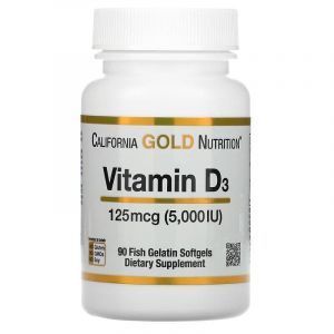 Вітамін Д3, Vitamin D3, California Gold Nutrition, 125 мкг (5,000 МО), 90 рибних желатинових капсул