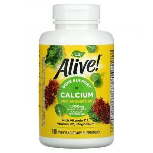 Кальцій з вітаміном D3, K2 і магнієм, Alive !, Calcium, Nature's Way, підтримка кісток, 325 мг, 180 таблеток