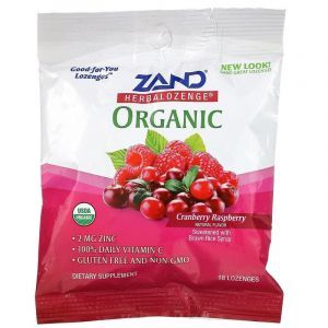 Леденцы для горла, Organic Herbalozenge, Zand, клюква и малина, 18 леденцов
