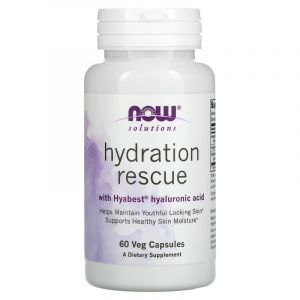 Гиалуроновая кислота, Hydration Rescue with Hyabest Hyaluronic Acid, Now Foods, 60 вегетарианских капсул
