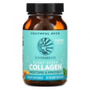 Растительный коллаген, Plant-Based Collagen, Sunwarrior, восстановление и защита, 30 веганских капсул
