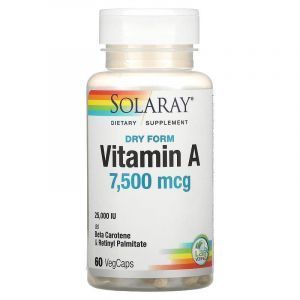 Вітамін А, Dry Vitamin A, Solaray, 7500 мкг, 60 вегетаріанських капсул