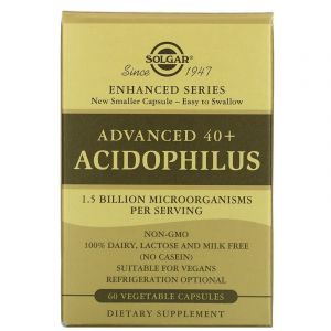 Пробиотики, Advanced 40+ Acidophilus, Solgar, без молочных продуктов, 60 капсул