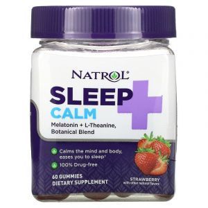 Поддержка сна, Sleep + Calm, Natrol, вкус клубники, 60 жевательных конфет
