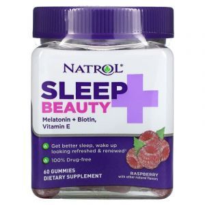 Поддержка сна + поддержка красоты, Sleep + Beauty, Natrol, вкус малины, 60 жевательных конфет
