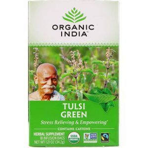 Зеленый чай Тулси с базиликом, Tulsi Holy Basil Tea, Organic India, 18 чайных пакетиков, 34,2 г