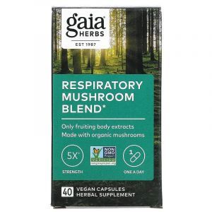 Смесь грибов для поддержки дыхательной системы, Respiratory Mushroom Blend, Gaia Herbs, 40 веганских капсул
