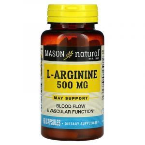 L-аргинин, L-Arginine, Mason Natural, 500 мг, 60 капсул
