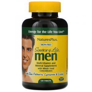 Витамины для мужчин, Multi-Vitamin and Mineral, Nature's Plus, Source of Life Men, без железа, 120 таблеток