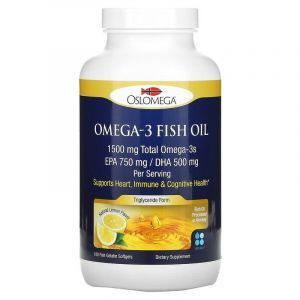 Омега-3 рыбий жир, EPA/DHA, Omega-3 Fish Oil, Oslomega, вкус лимона, 750 мг/500 мг, 180 гелевых капсул
