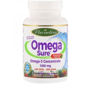 Омега-3 рыбий жир, Omega-3 Fish oil, Paradise Herbs, 1000 мг, 60 кап.