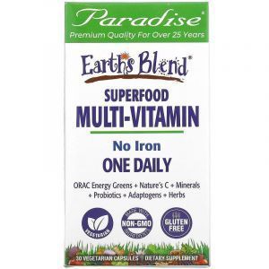 Витамины плюс суперфуд без железа, Multivitamin, Paradise Herbs, 30 кап.