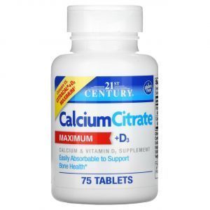 Кальций цитрат + Д3, Calcium Citrate + D3, 21st Century, 75 таблеток