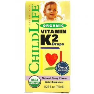 Витамин К-2 в каплях, Vitamin K2, ChildLife, вкус ягод, органик, 5 мкг, 7,5 мл