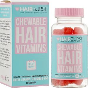 Жевательные витамины для роста и укрепления волос, Hair Vitamins, Hairburst, 60 капсул
