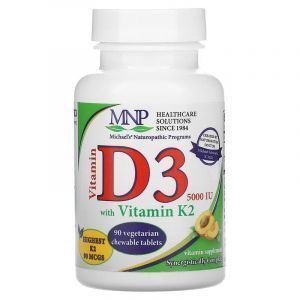 Витамин D-3, Витамин К-2, Vitamin D3, Vitamin K2, Michael's Naturopathic, вкус абрикоса, 5000 МЕ, 90 таблеток для рассасывания