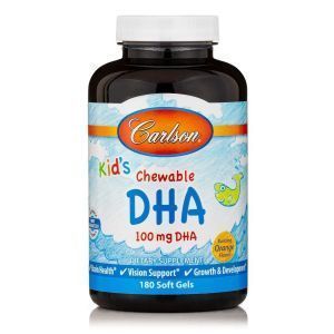 Рыбий жир для детей, Kids Chewable DHA, Carlson Labs, апельсин, 100 мг, 180 гелевых капсул

